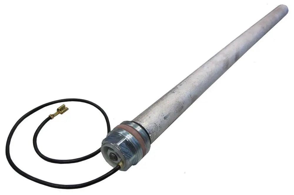 Isolierte Anode von Bosch mit langem Metallzylinder und Kabelanschluss, typischerweise verwendet in Heiz- oder Warmwasseranlagen.